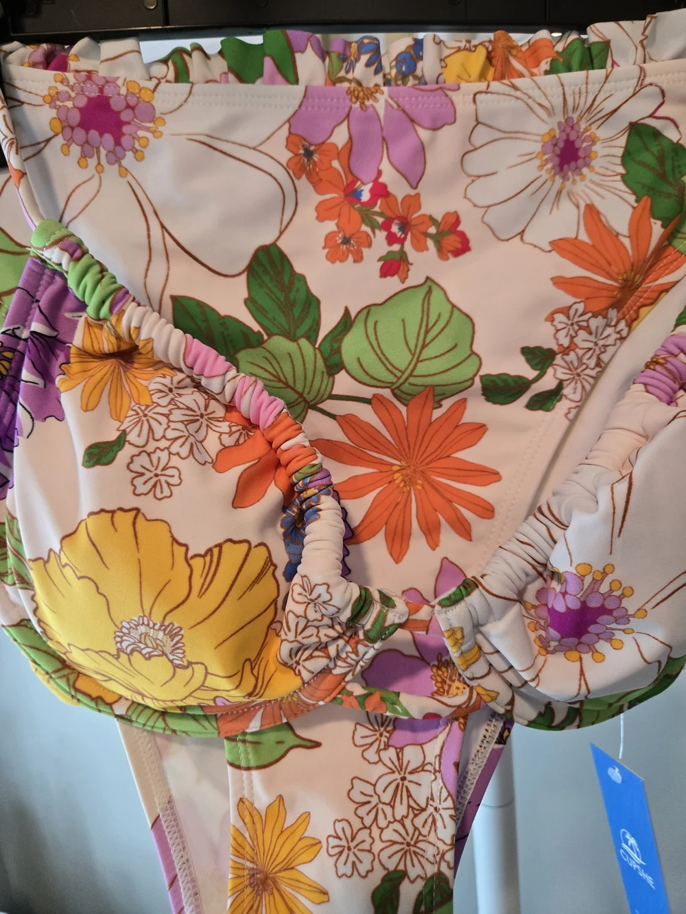 Cupshe White Floral Bikini Set with Yellow, Orange, Green & Purple Accents